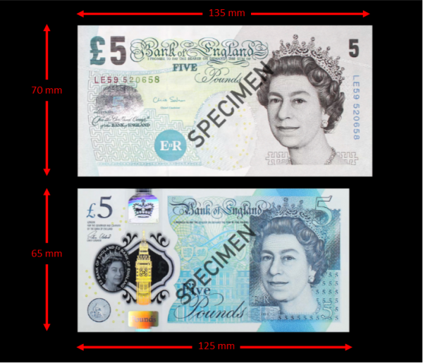 old and new five pound notes