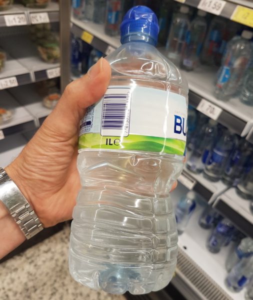 One litre bottled water